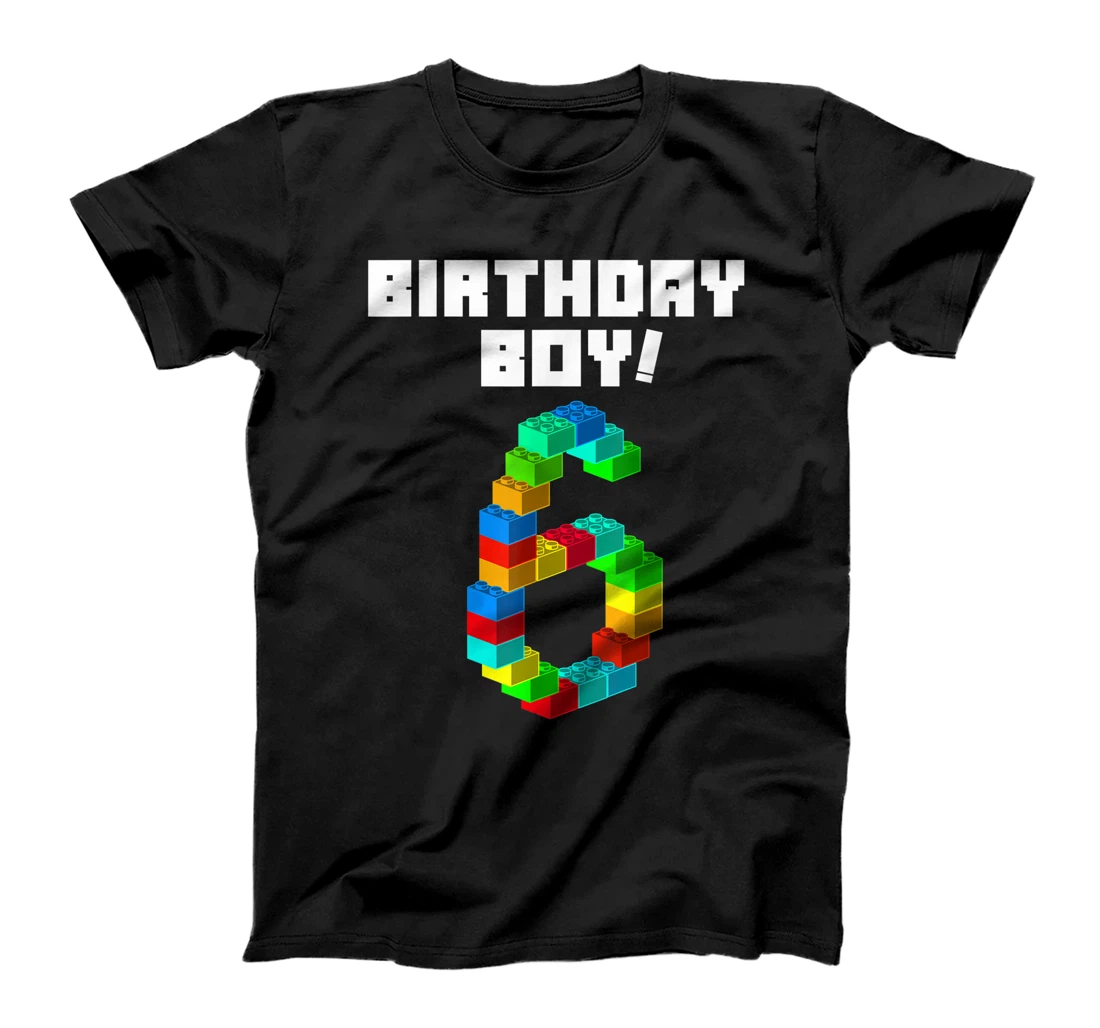 Cute 6th Birthday Gift 6 Years Old Block Building Boys Kids T-Shirt