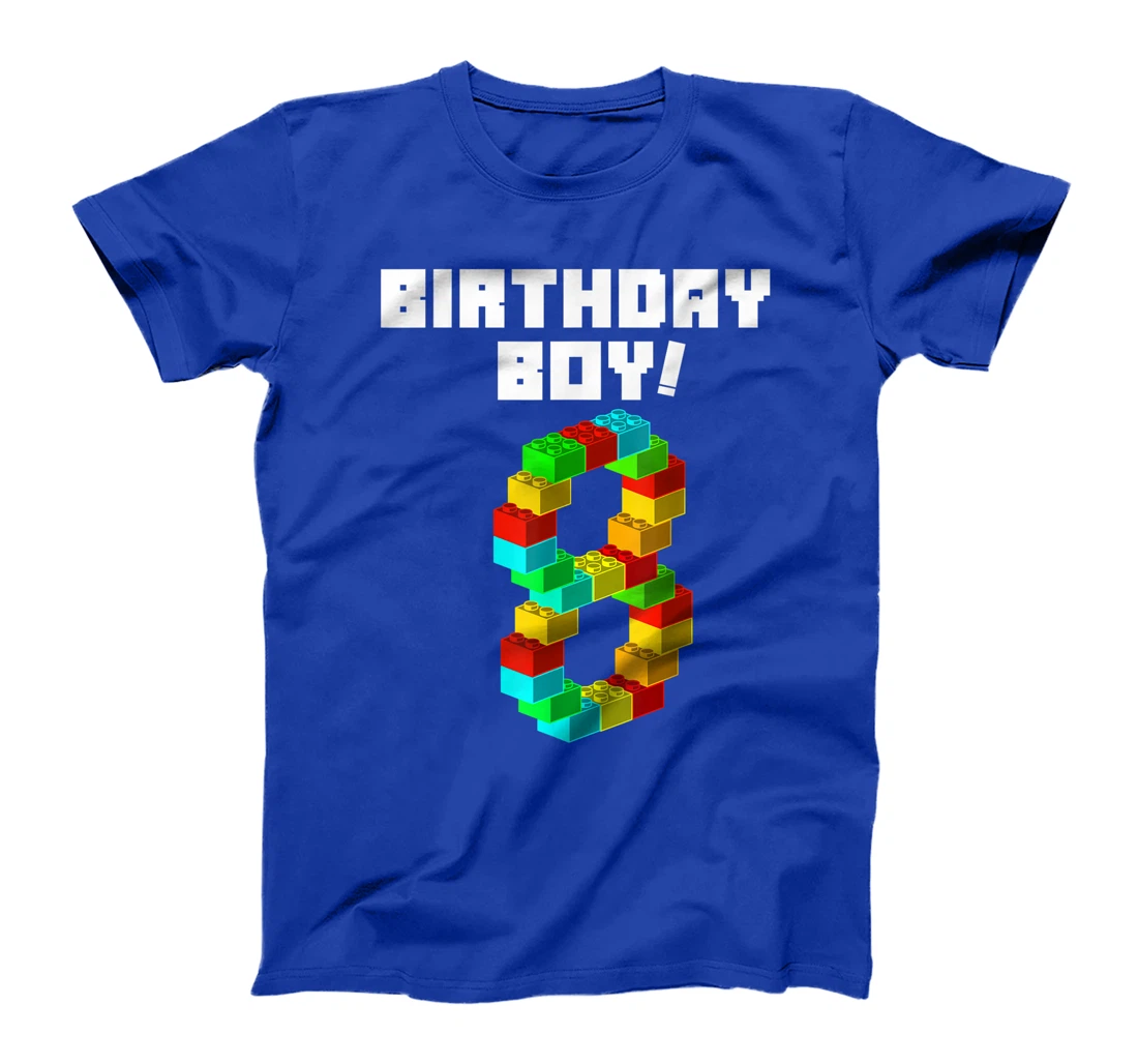 Cute 8th Birthday Gift 8 Years Old Block Building Boys Kids T-Shirt