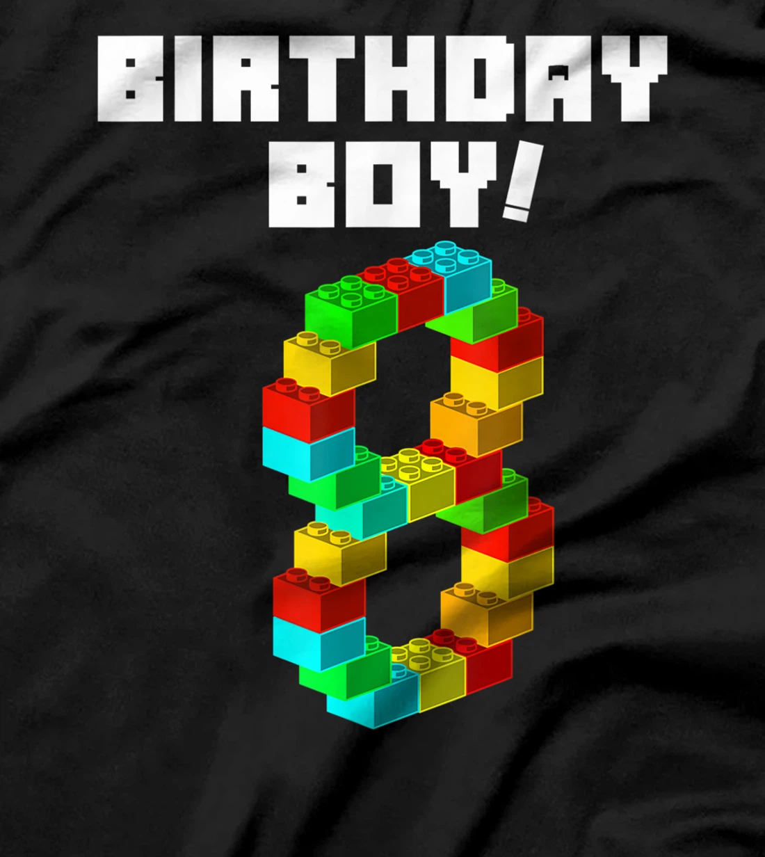 Cute 8th Birthday Gift 8 Years Old Block Building Boys Kids T-Shirt
