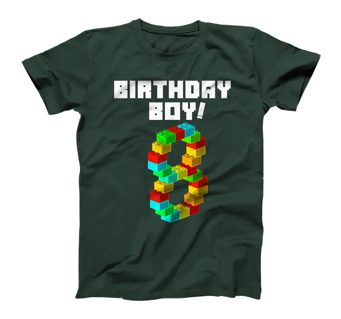 Cute 8th Birthday Gift 8 Years Old Block Building Boys Kids T-Shirt
