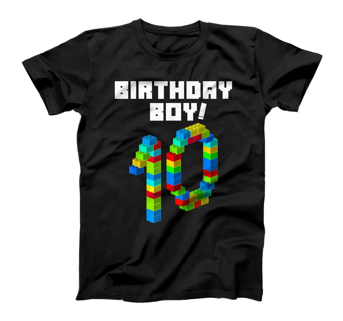 Cute 10th Birthday Gift 10 Years Old Block Building Boy Kid T-Shirt