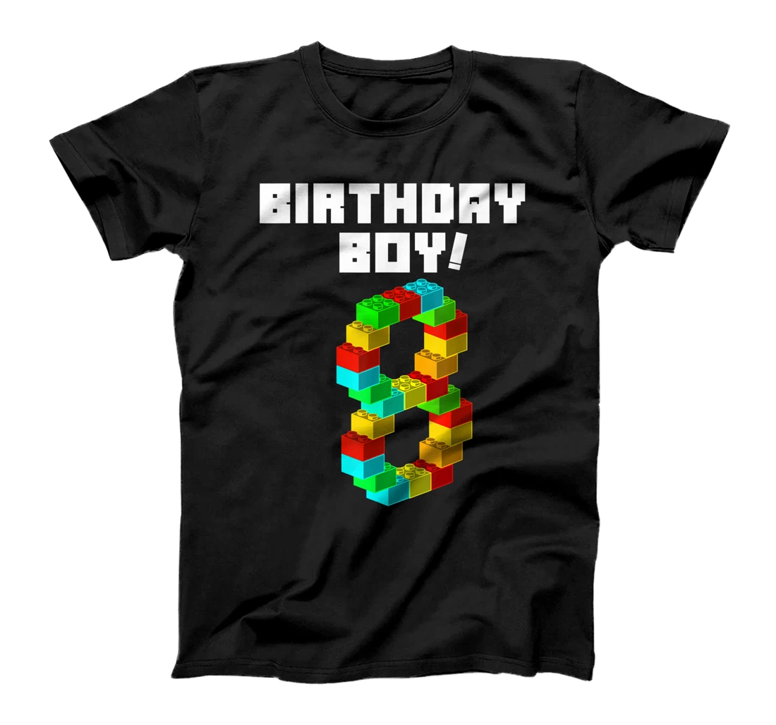 Cute 8th Birthday Gift 8 Years Old Block Building Boys Kids T-Shirt