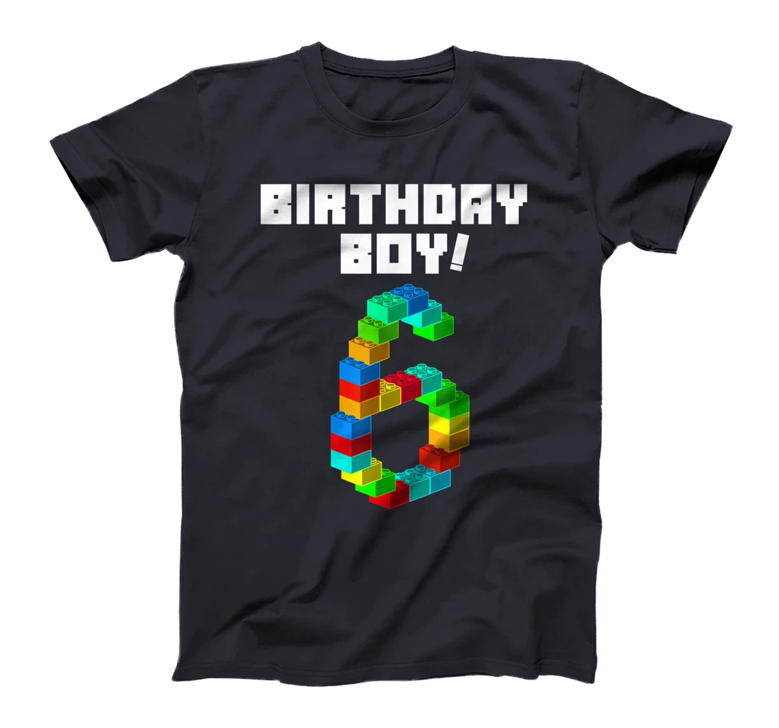 Cute 6th Birthday Gift 6 Years Old Block Building Boys Kids T-Shirt