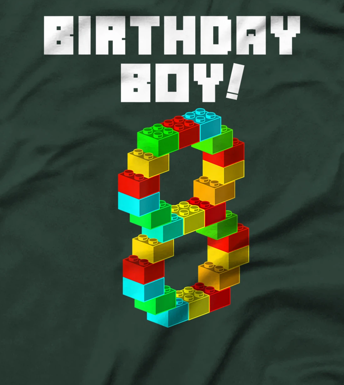 Cute 8th Birthday Gift 8 Years Old Block Building Boys Kids T-Shirt