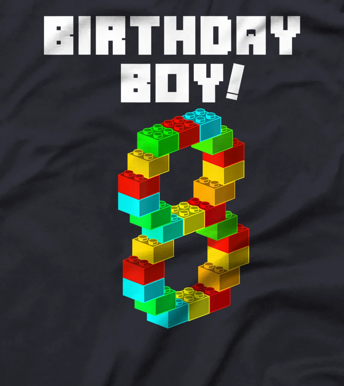 Cute 8th Birthday Gift 8 Years Old Block Building Boys Kids T-Shirt