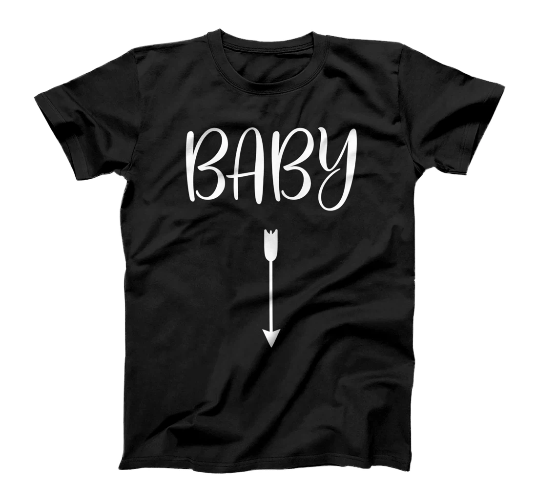 Womens Baby with Arrow Pointing Down to Belly Matching Pregnancy T-Shirt