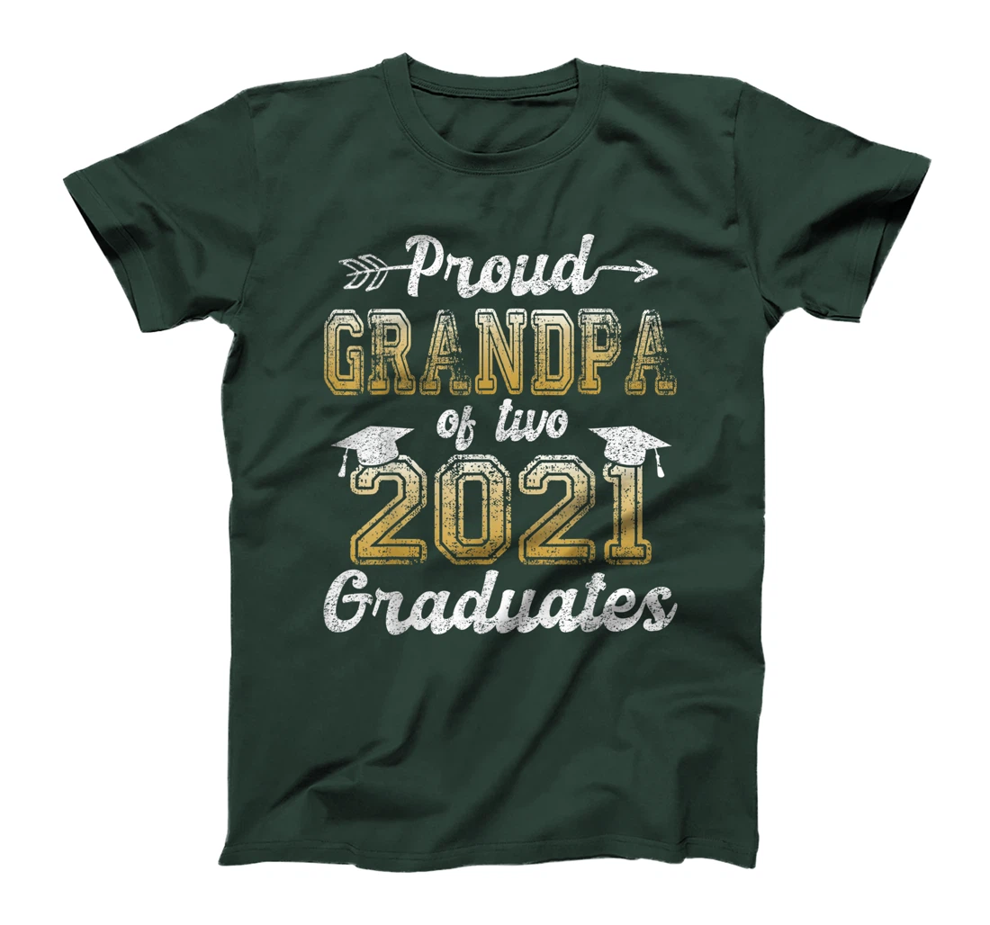 Proud Grandpa of Two 2021 Graduates Funny Senior 21 Gift T-Shirt