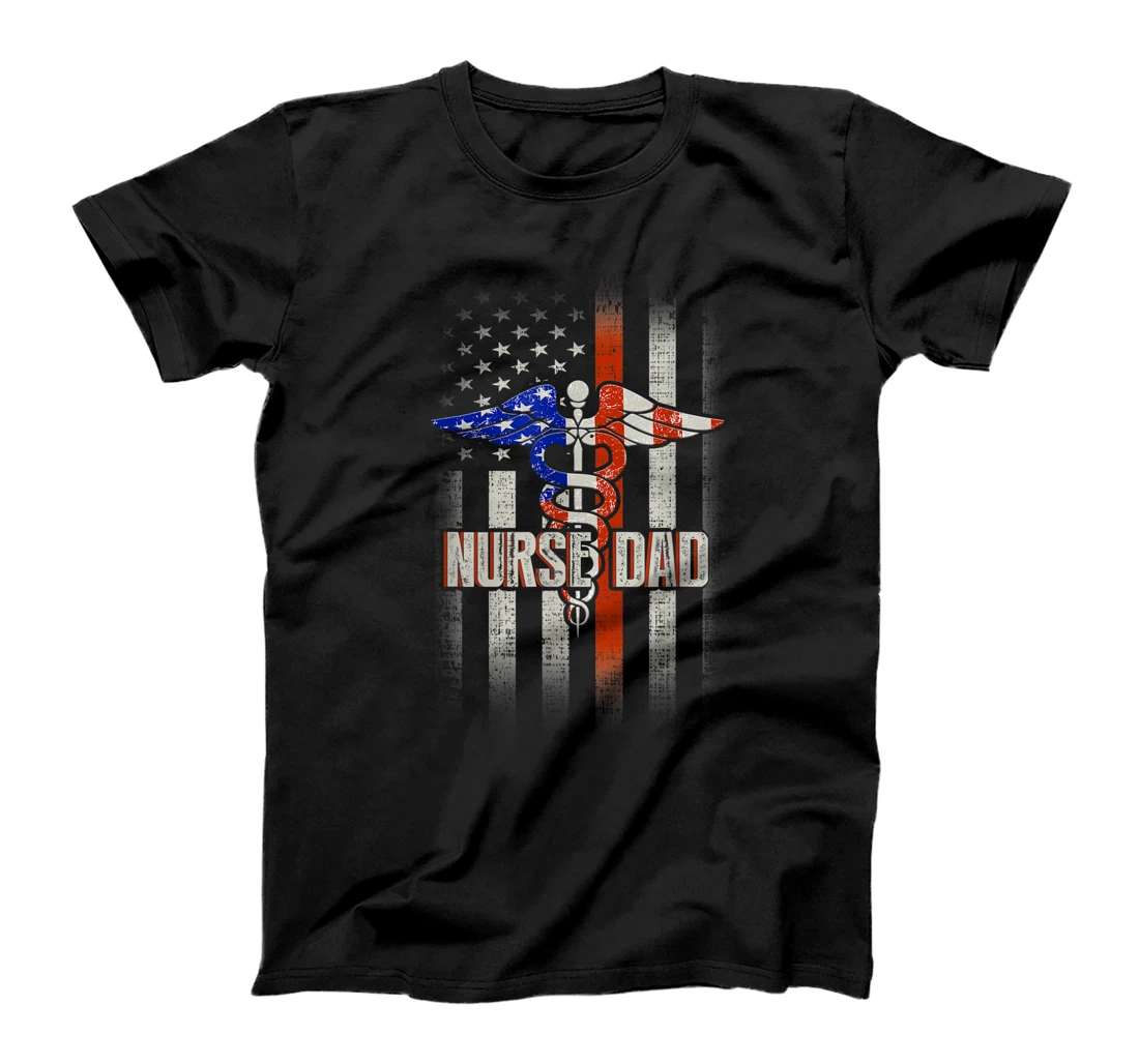 Mens Nurse Dad Proud Patriotic American Healthcare Fathers Gift T-Shirt