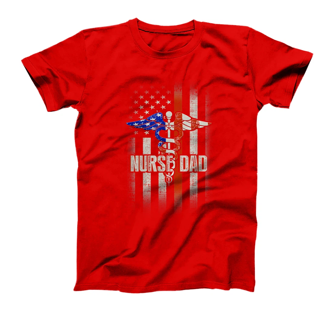 Mens Nurse Dad Proud Patriotic American Healthcare Fathers Gift T-Shirt