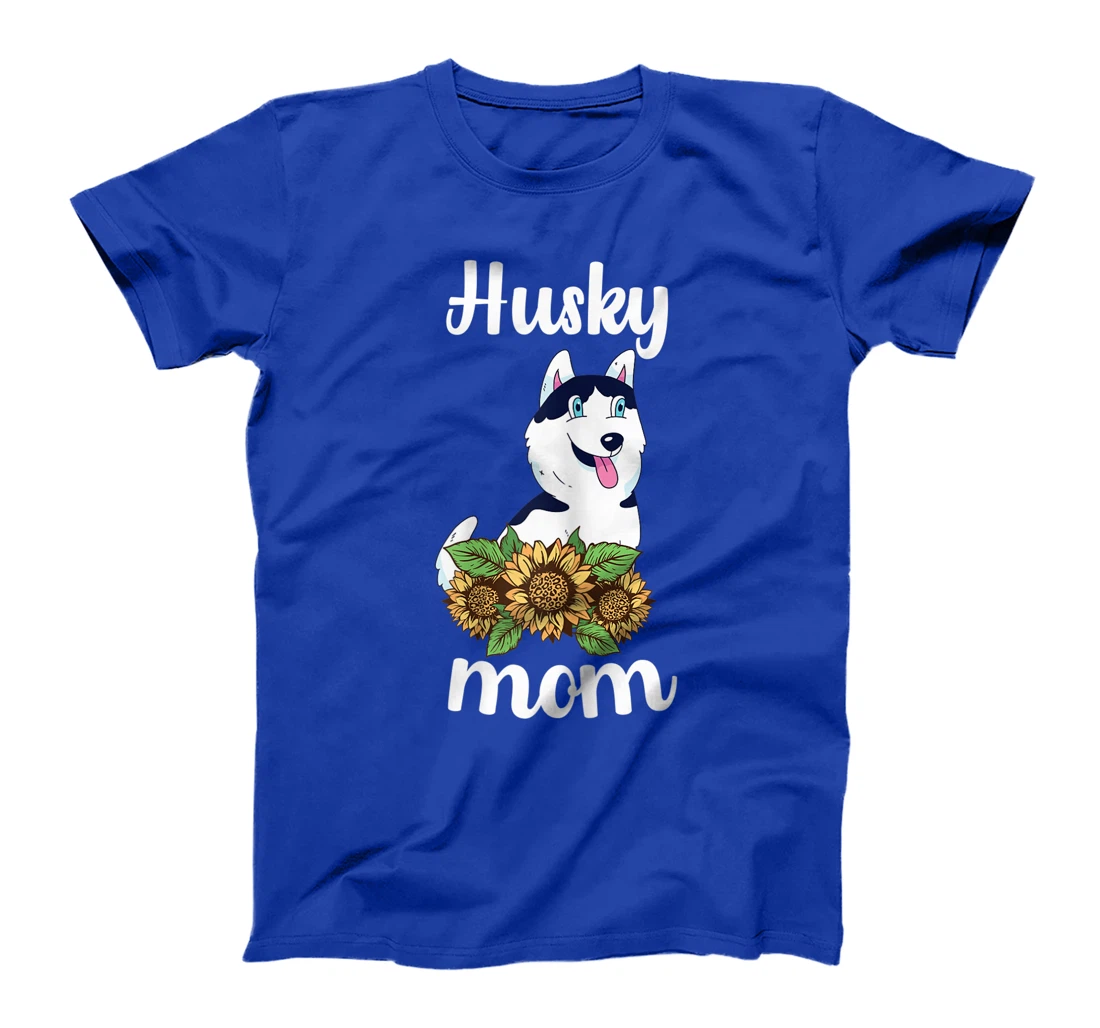 Womens Husky Mom Sunflower Husky Mama Dog Lover Siberian Husky Dog T-Shirt