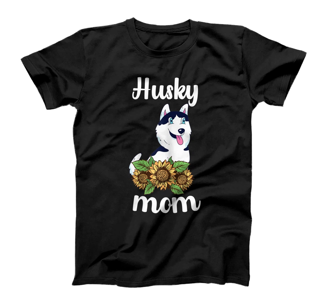 Womens Husky Mom Sunflower Husky Mama Dog Lover Siberian Husky Dog T-Shirt