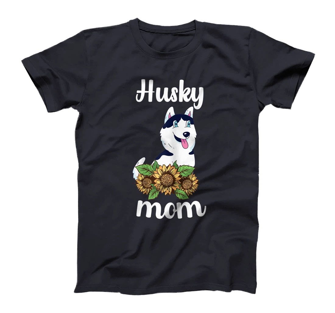 Womens Husky Mom Sunflower Husky Mama Dog Lover Siberian Husky Dog T-Shirt