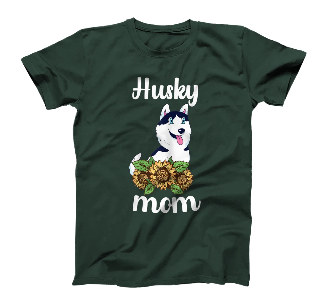 Womens Husky Mom Sunflower Husky Mama Dog Lover Siberian Husky Dog T-Shirt