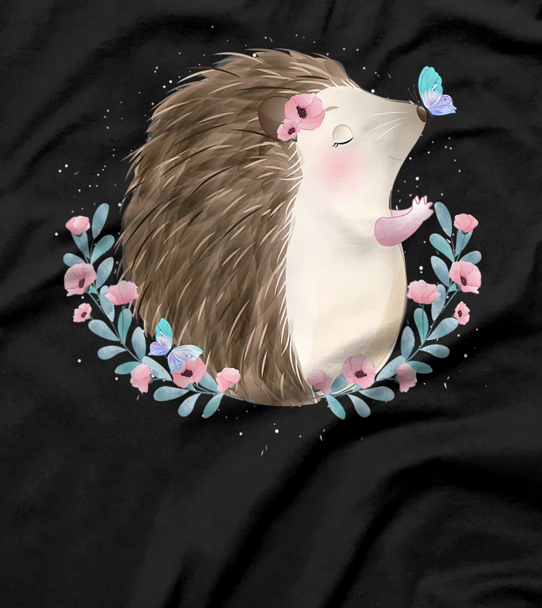 Cut Hedgehog & Butterfly Art With Watercolor Gift For Women T-Shirt