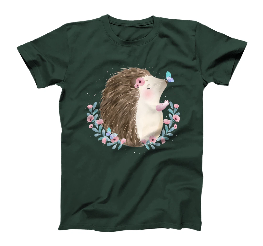 Cut Hedgehog & Butterfly Art With Watercolor Gift For Women T-Shirt
