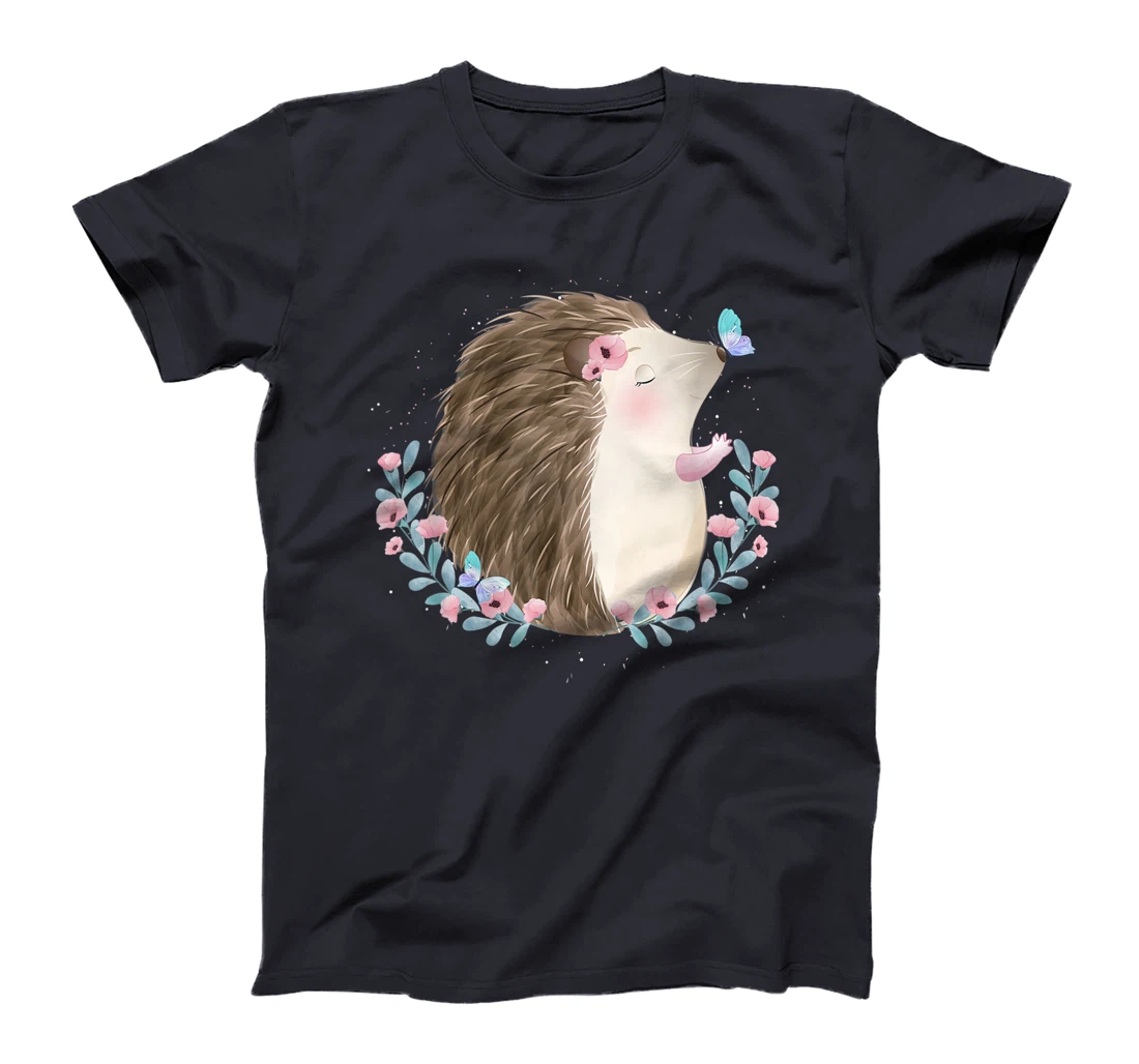 Cut Hedgehog & Butterfly Art With Watercolor Gift For Women T-Shirt