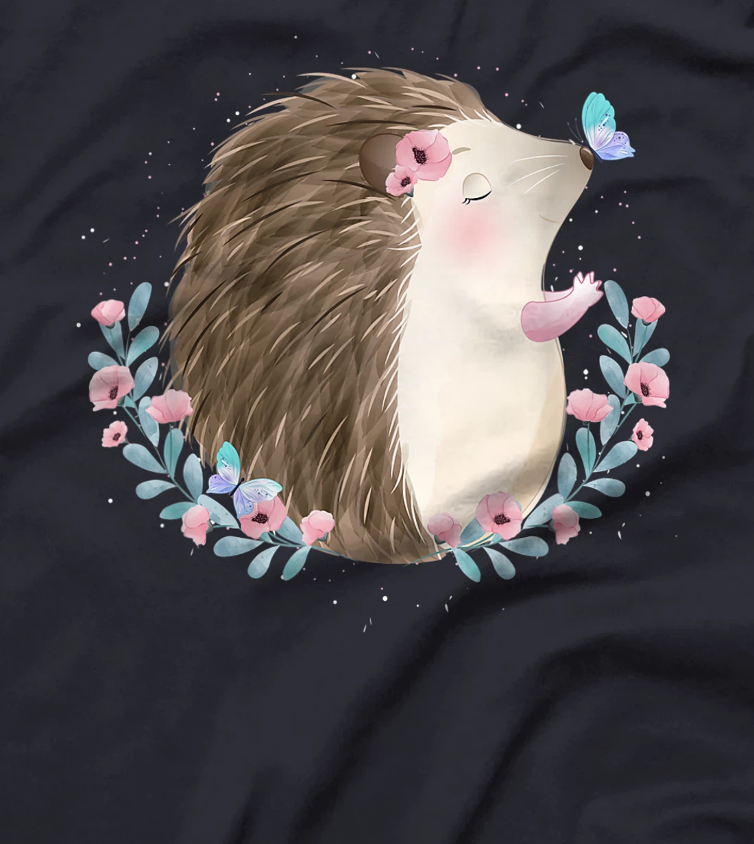Cut Hedgehog & Butterfly Art With Watercolor Gift For Women T-Shirt