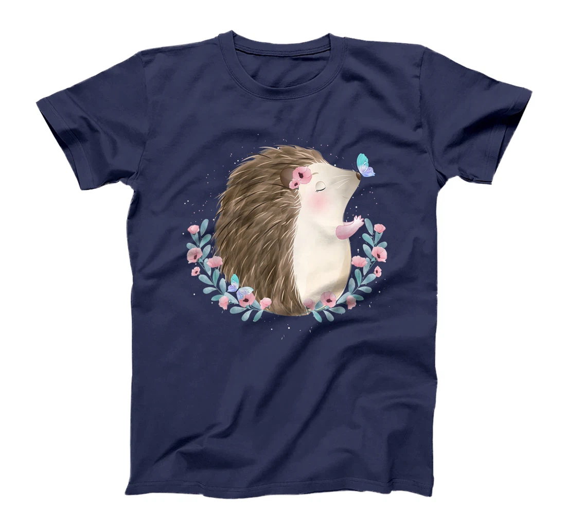 Cut Hedgehog & Butterfly Art With Watercolor Gift For Women T-Shirt