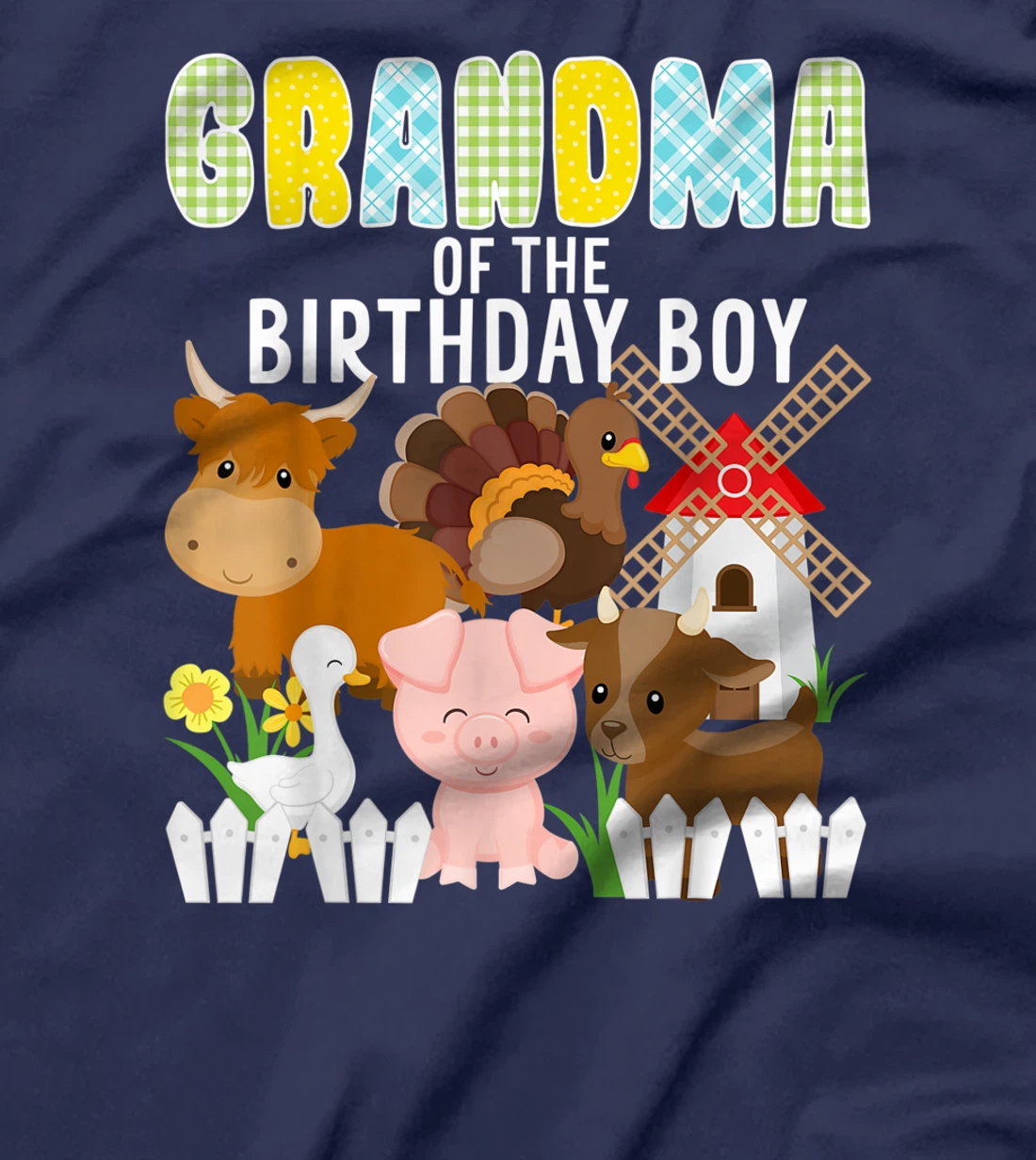 Grandma Of The Birthday Boy Farm Animals Barnyard Farm Party T-Shirt
