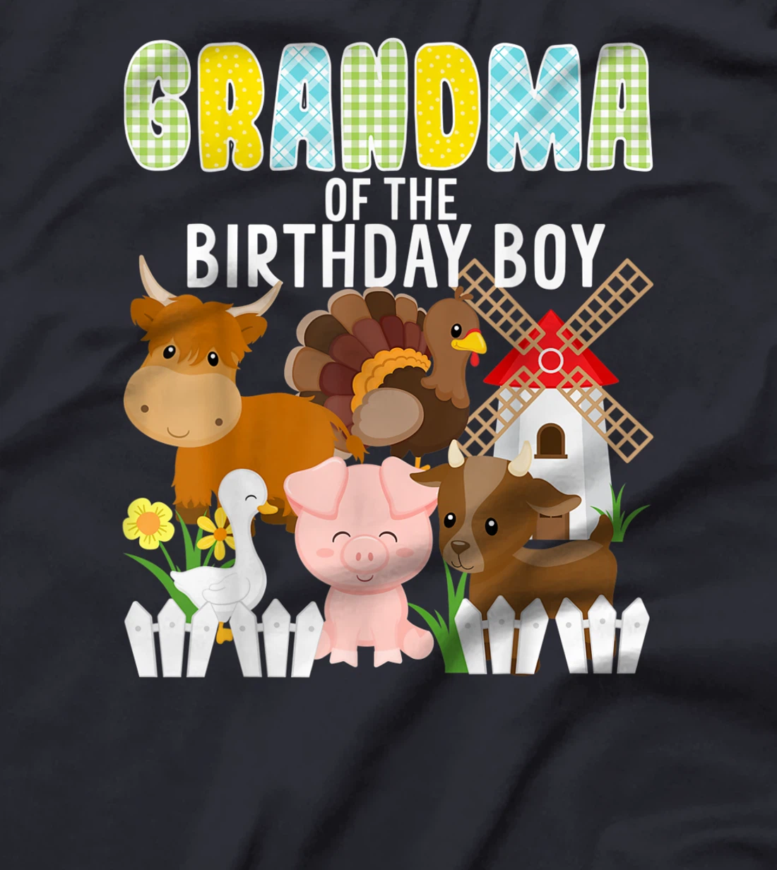 Grandma Of The Birthday Boy Farm Animals Barnyard Farm Party T-Shirt