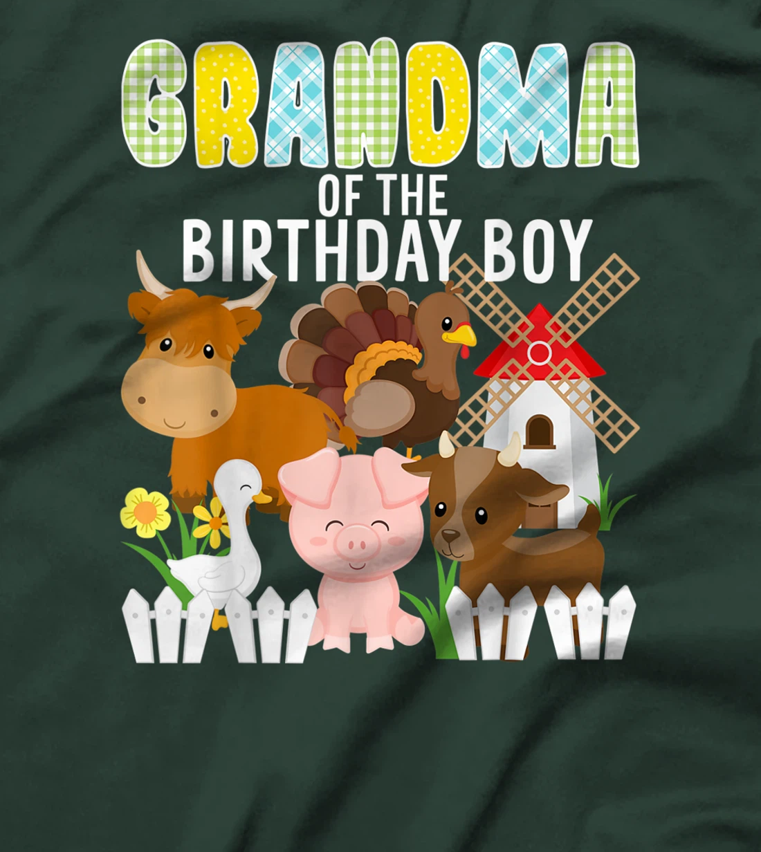 Grandma Of The Birthday Boy Farm Animals Barnyard Farm Party T-Shirt