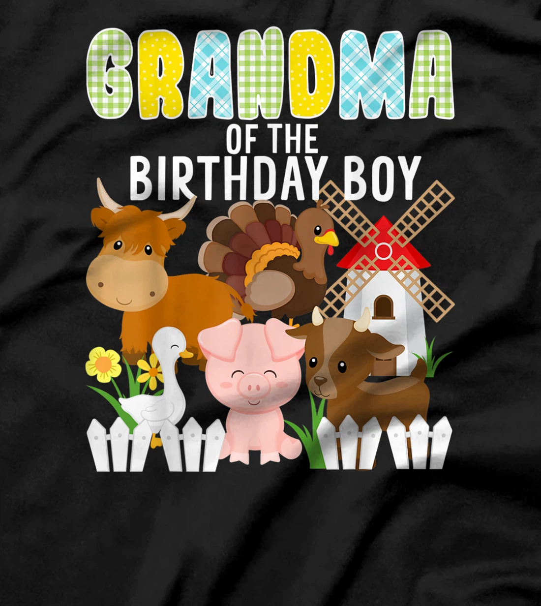 Grandma Of The Birthday Boy Farm Animals Barnyard Farm Party T-Shirt
