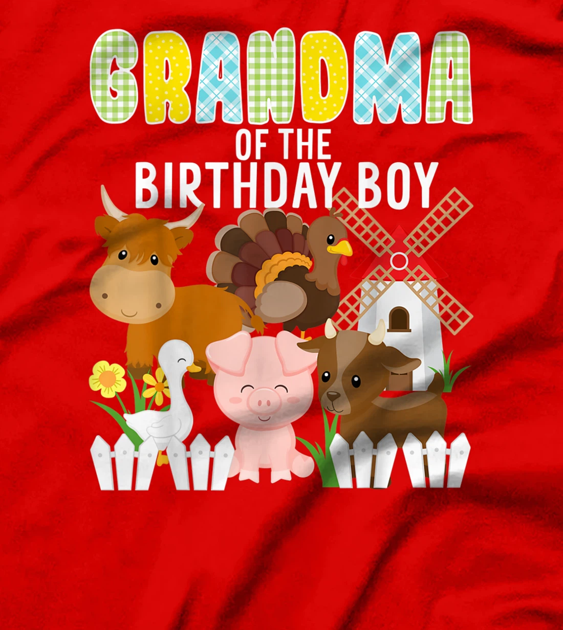 Grandma Of The Birthday Boy Farm Animals Barnyard Farm Party T-Shirt