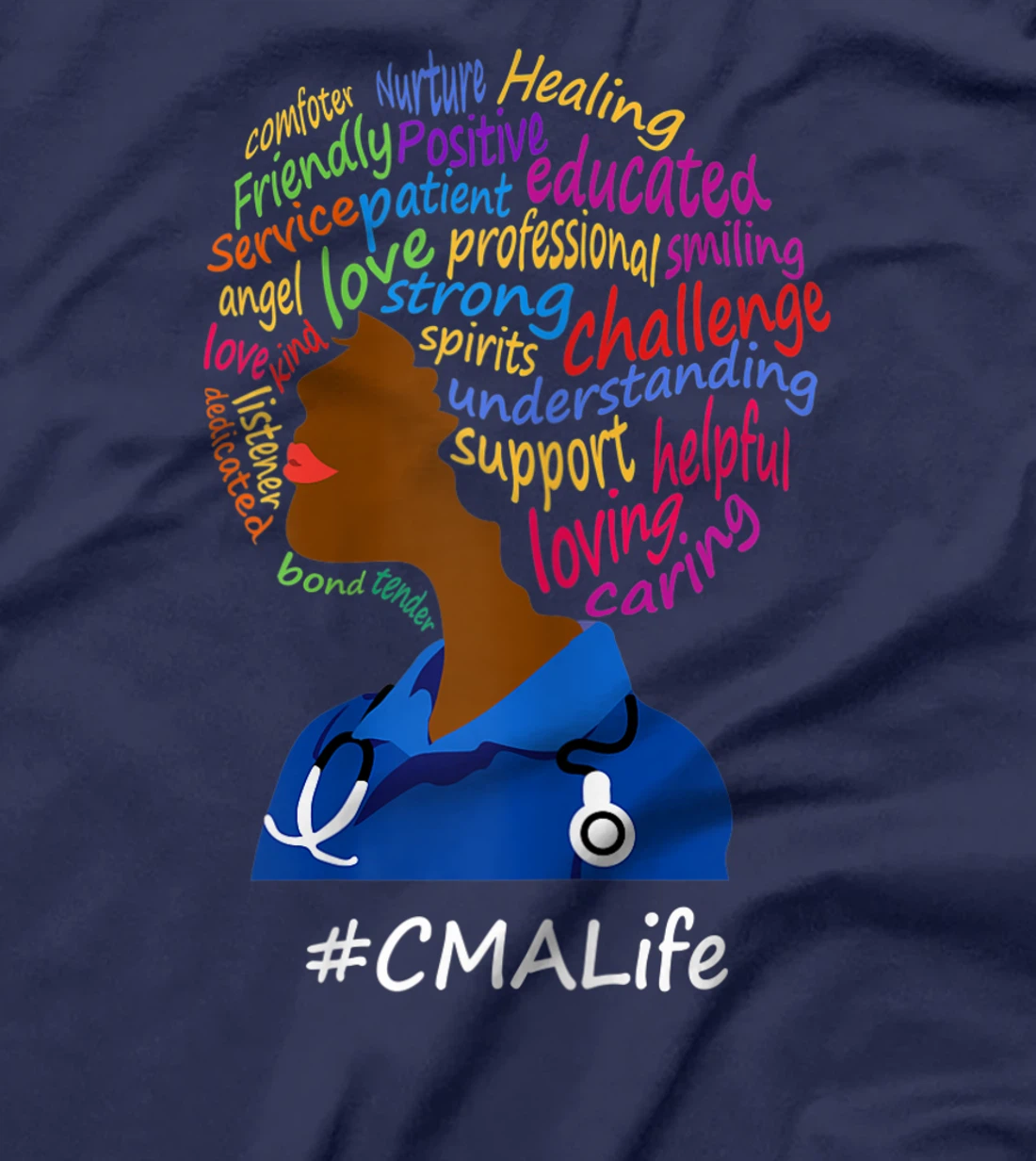 Womens Black Nurse Uniform Afro African CMA Life Nurses Day T-Shirt