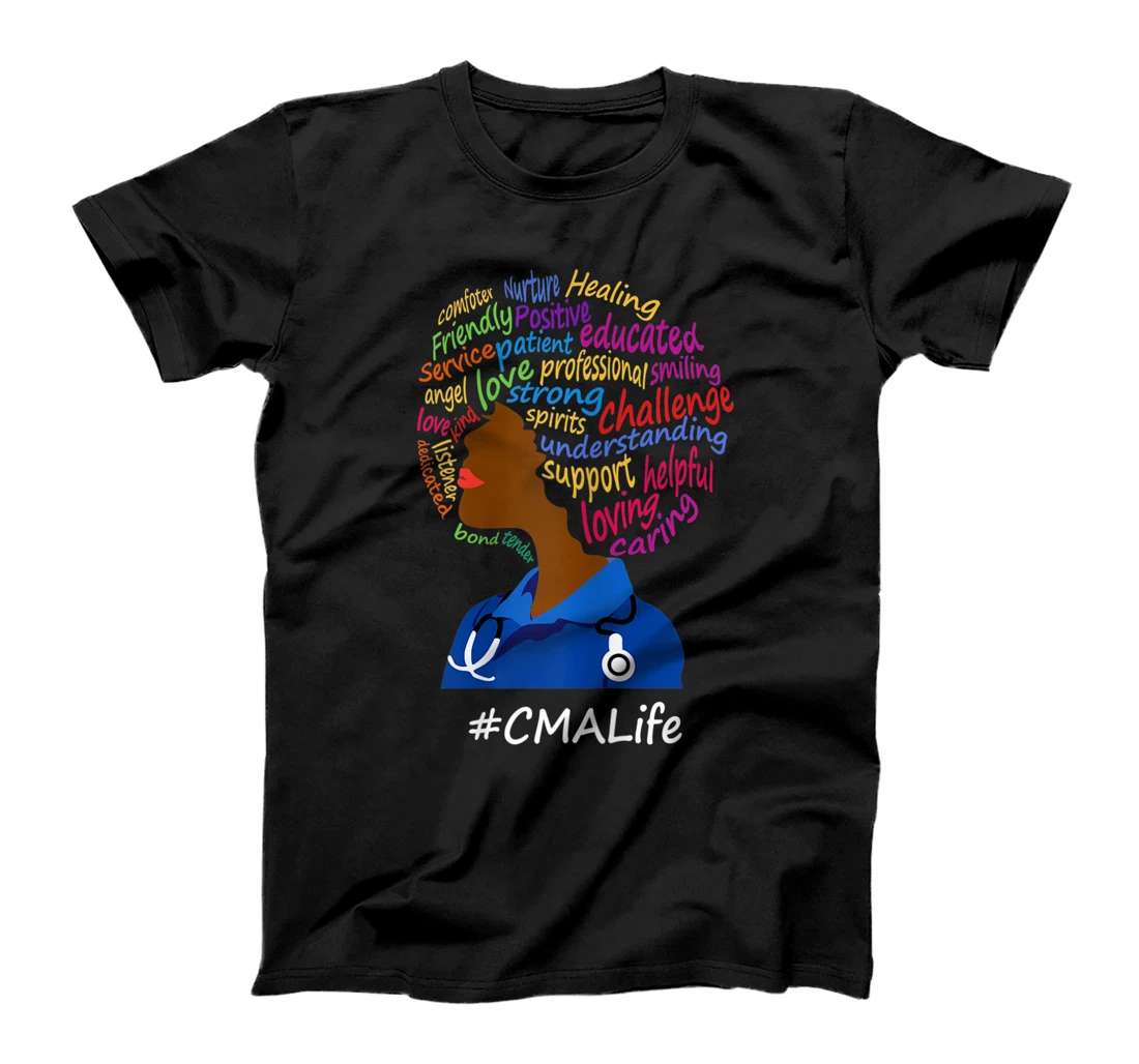 Womens Black Nurse Uniform Afro African CMA Life Nurses Day T-Shirt