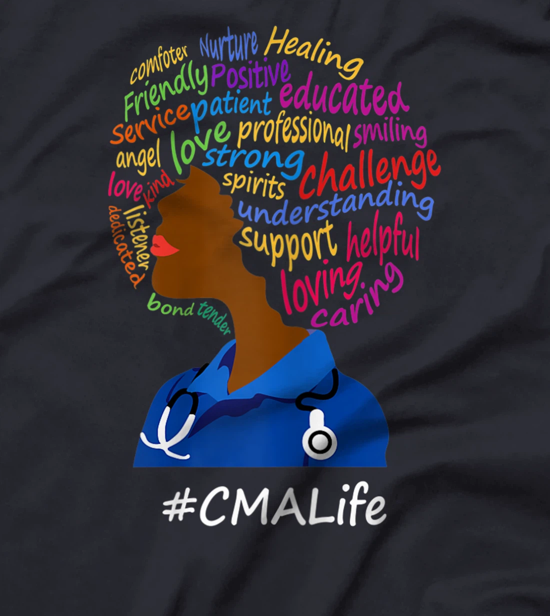 Womens Black Nurse Uniform Afro African CMA Life Nurses Day T-Shirt