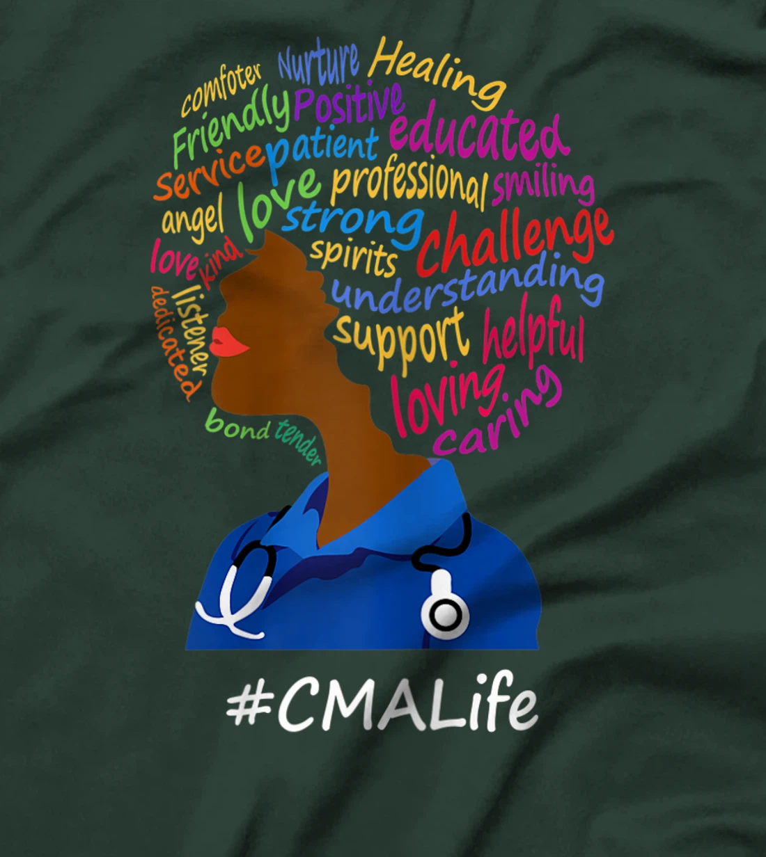 Womens Black Nurse Uniform Afro African CMA Life Nurses Day T-Shirt