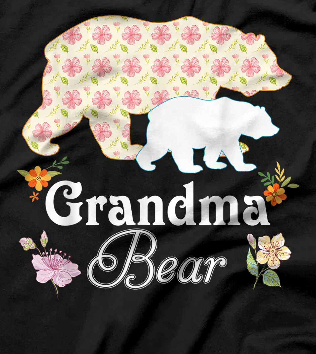 Grandma Floral Flower Bear Cute Family Mommy Grandma Mother T-Shirt