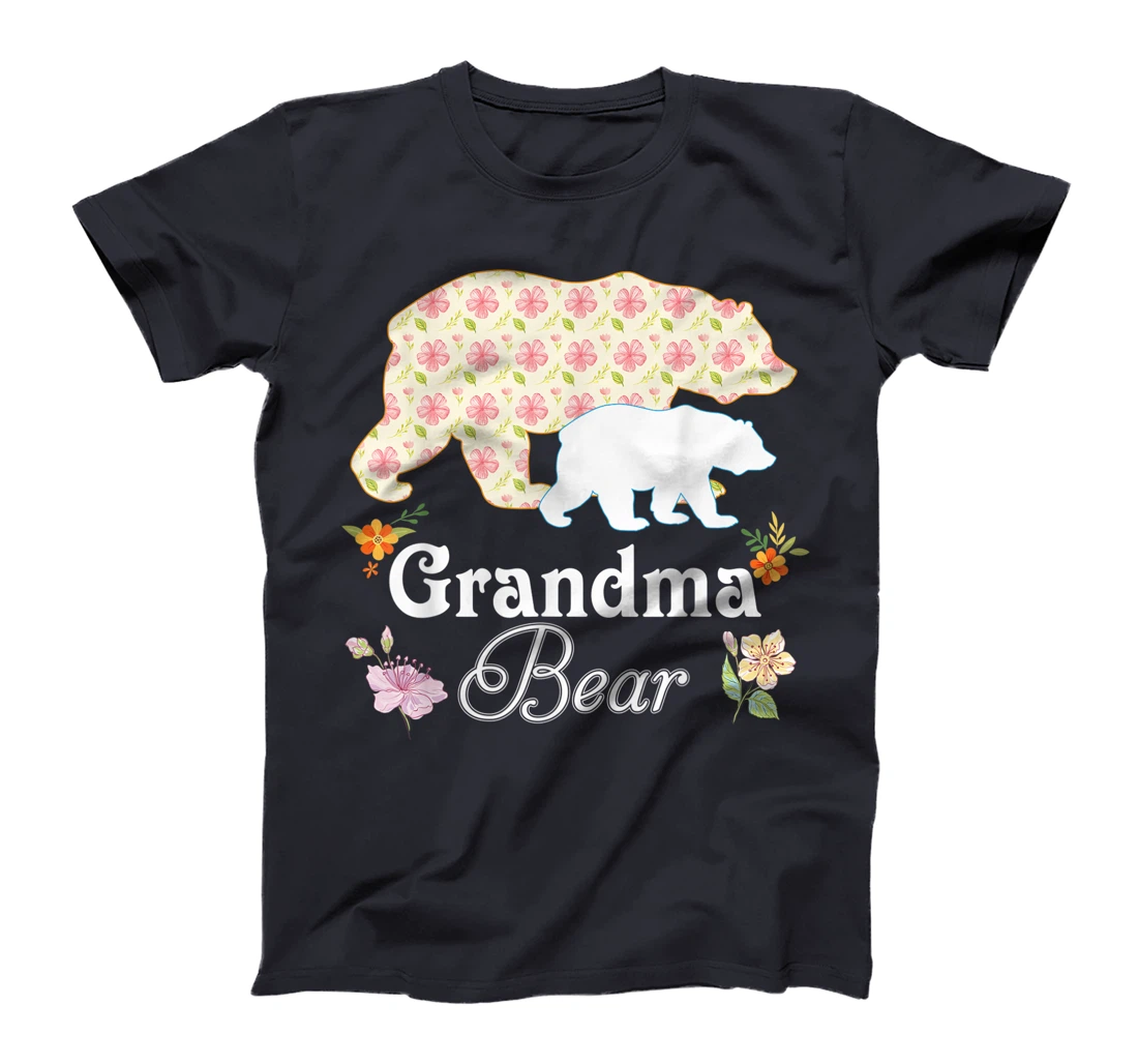 Grandma Floral Flower Bear Cute Family Mommy Grandma Mother T-Shirt