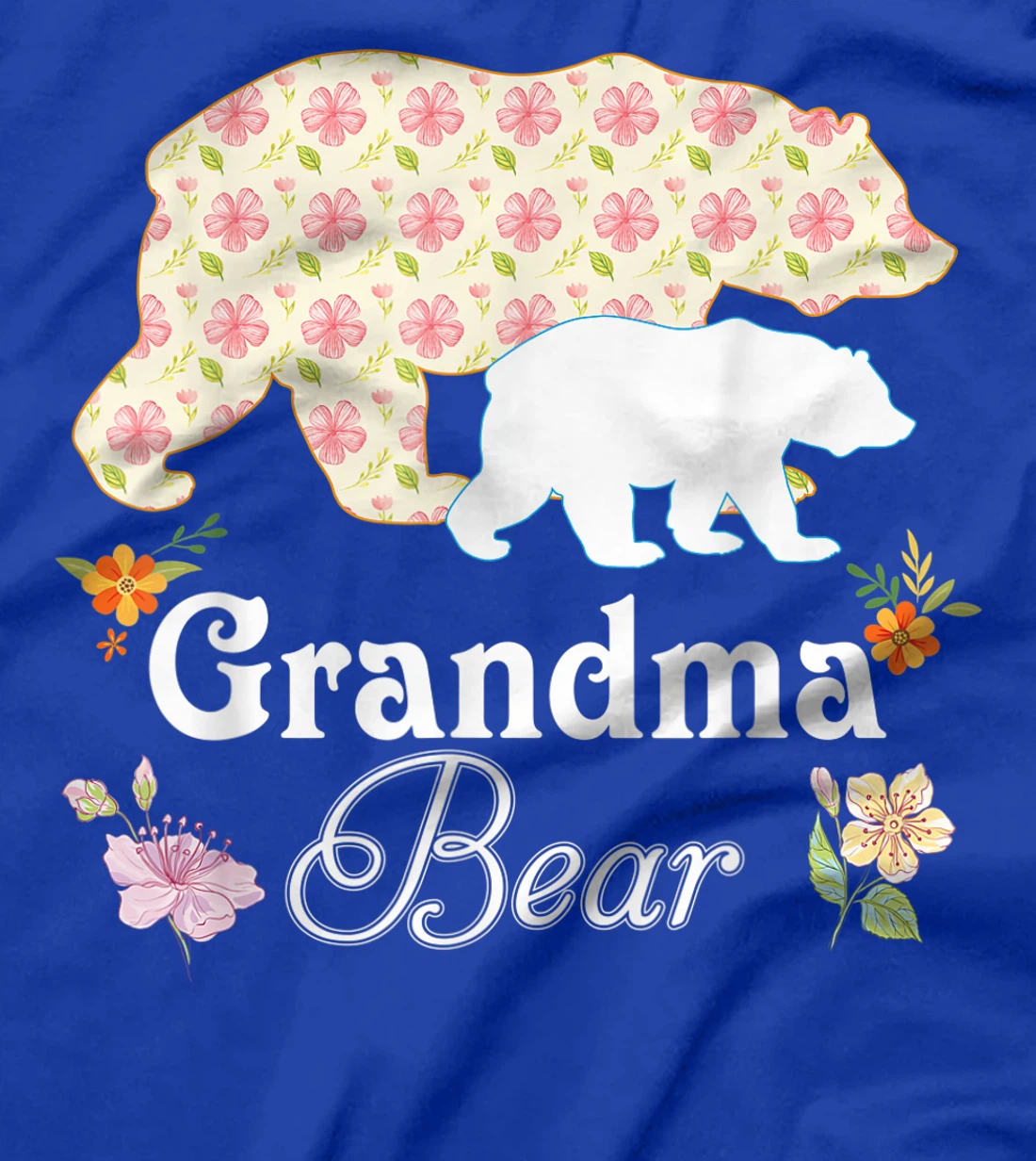 Grandma Floral Flower Bear Cute Family Mommy Grandma Mother T-Shirt