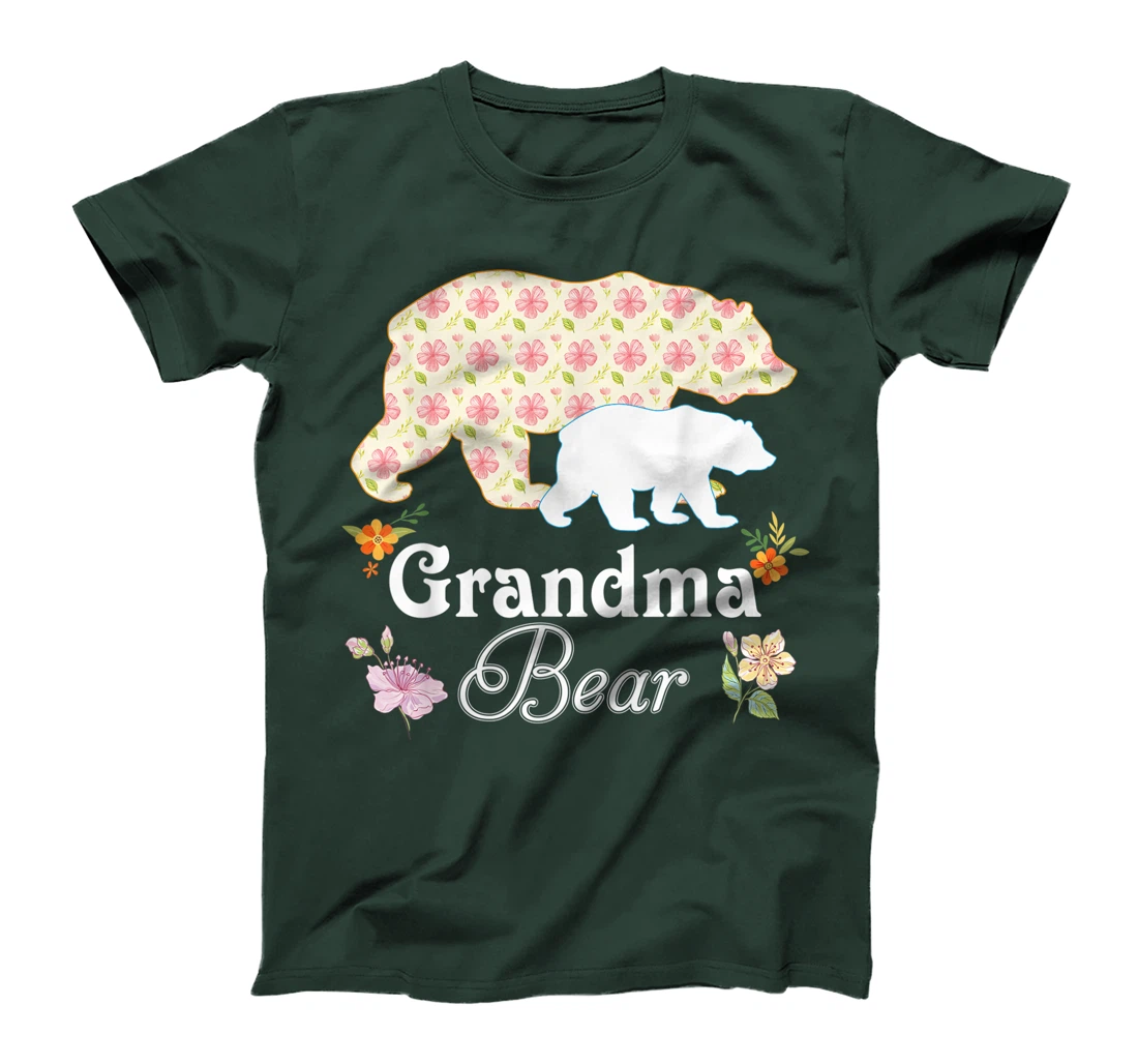 Grandma Floral Flower Bear Cute Family Mommy Grandma Mother T-Shirt