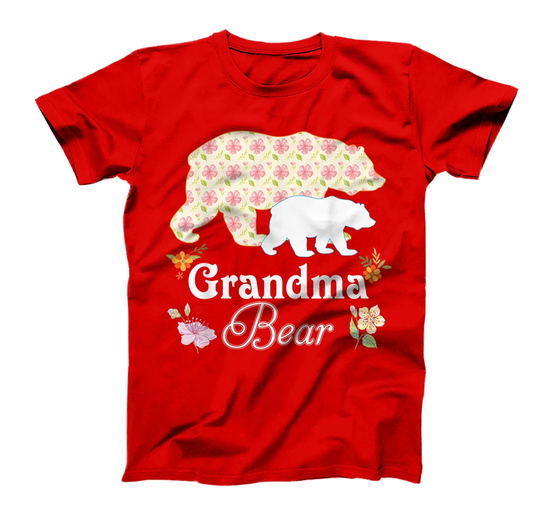 Grandma Floral Flower Bear Cute Family Mommy Grandma Mother T-Shirt