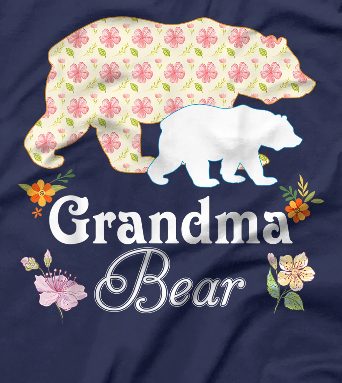 Grandma Floral Flower Bear Cute Family Mommy Grandma Mother T-Shirt