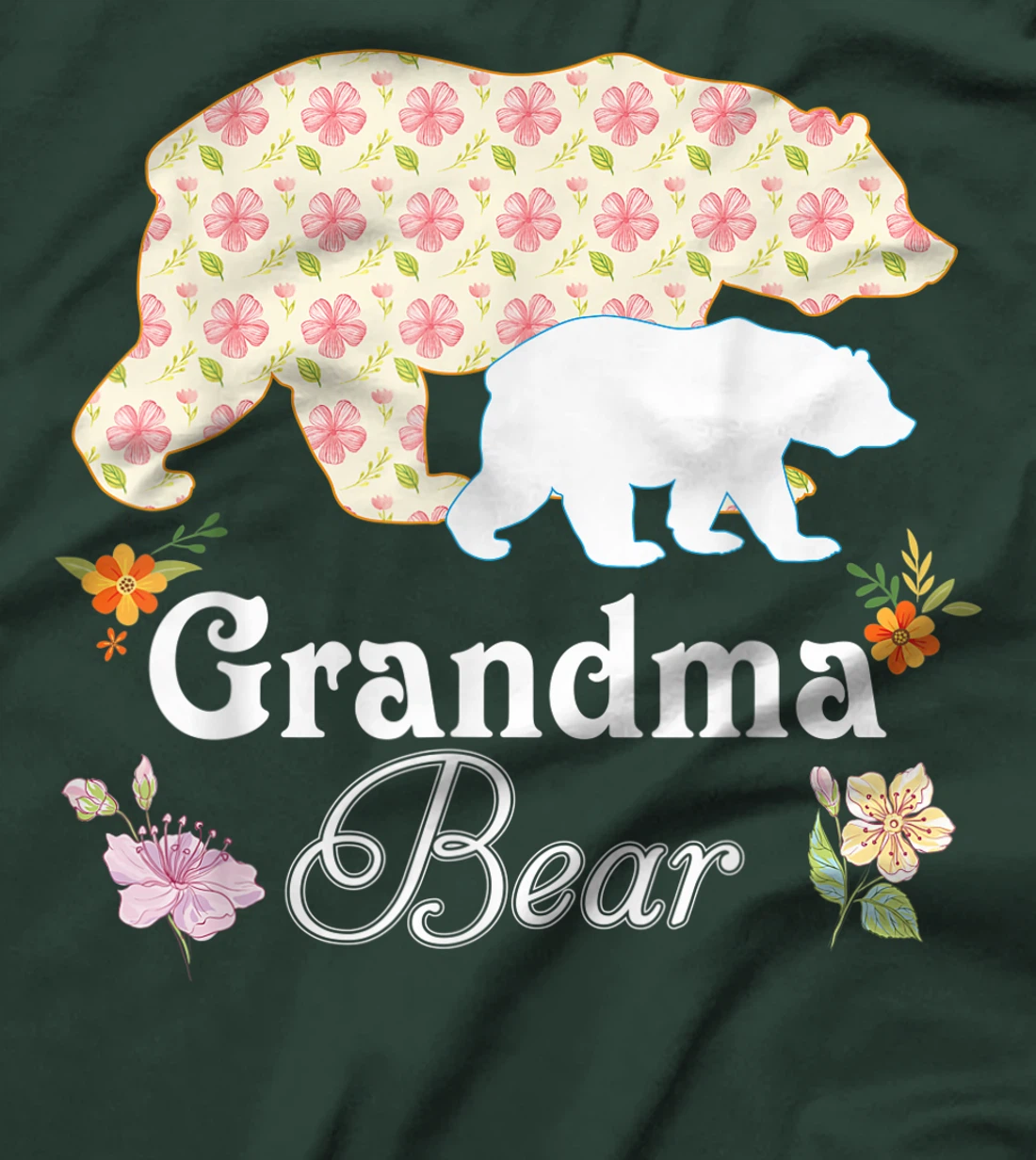 Grandma Floral Flower Bear Cute Family Mommy Grandma Mother T-Shirt