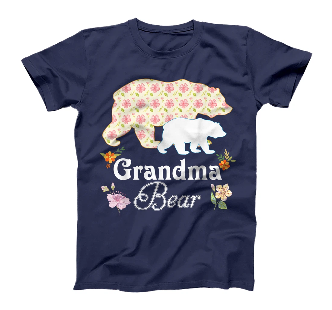 Grandma Floral Flower Bear Cute Family Mommy Grandma Mother T-Shirt