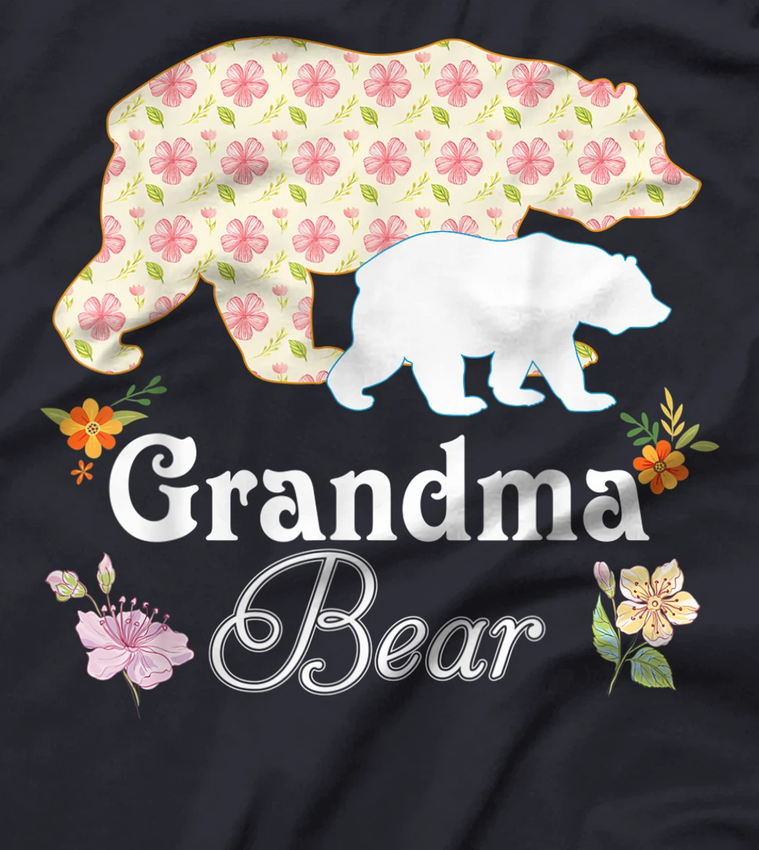 Grandma Floral Flower Bear Cute Family Mommy Grandma Mother T-Shirt
