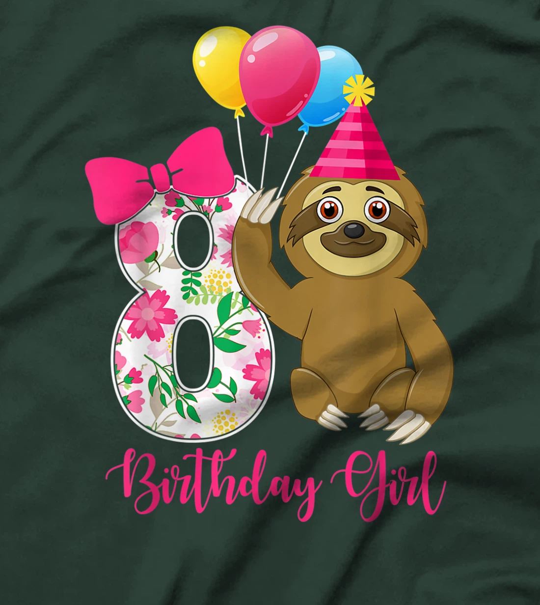 Birthday - Cute 8 Years Old Birthday Sloth Girl T-Shirt