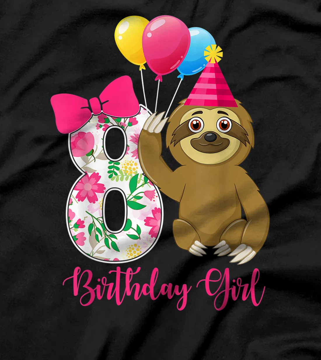 Birthday - Cute 8 Years Old Birthday Sloth Girl T-Shirt
