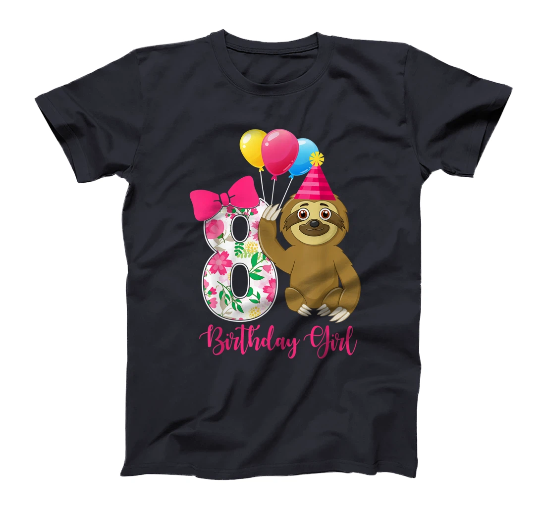 Birthday - Cute 8 Years Old Birthday Sloth Girl T-Shirt