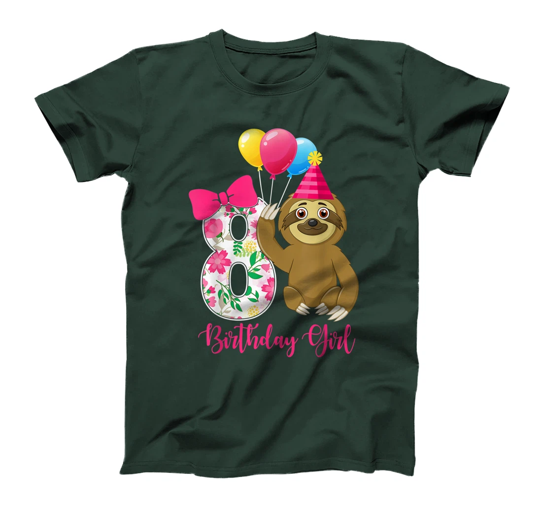Birthday - Cute 8 Years Old Birthday Sloth Girl T-Shirt