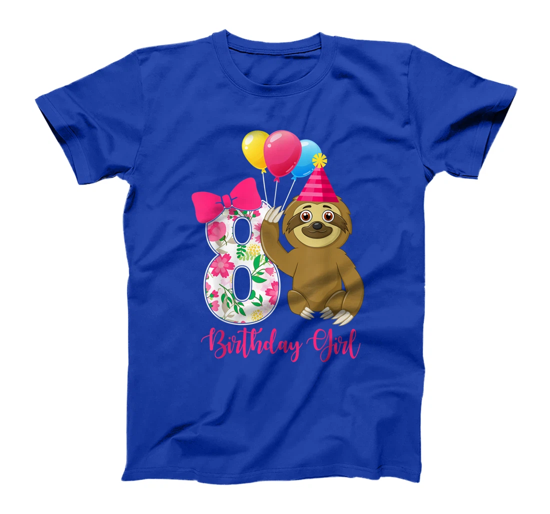 Birthday - Cute 8 Years Old Birthday Sloth Girl T-Shirt