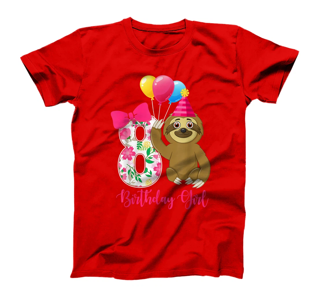 Birthday - Cute 8 Years Old Birthday Sloth Girl T-Shirt