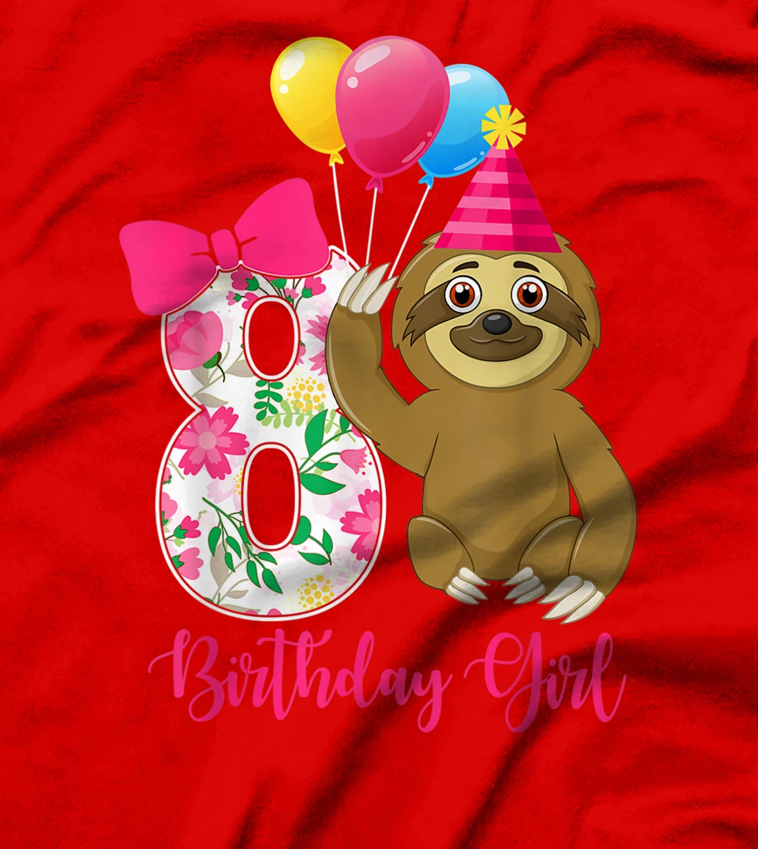 Birthday - Cute 8 Years Old Birthday Sloth Girl T-Shirt
