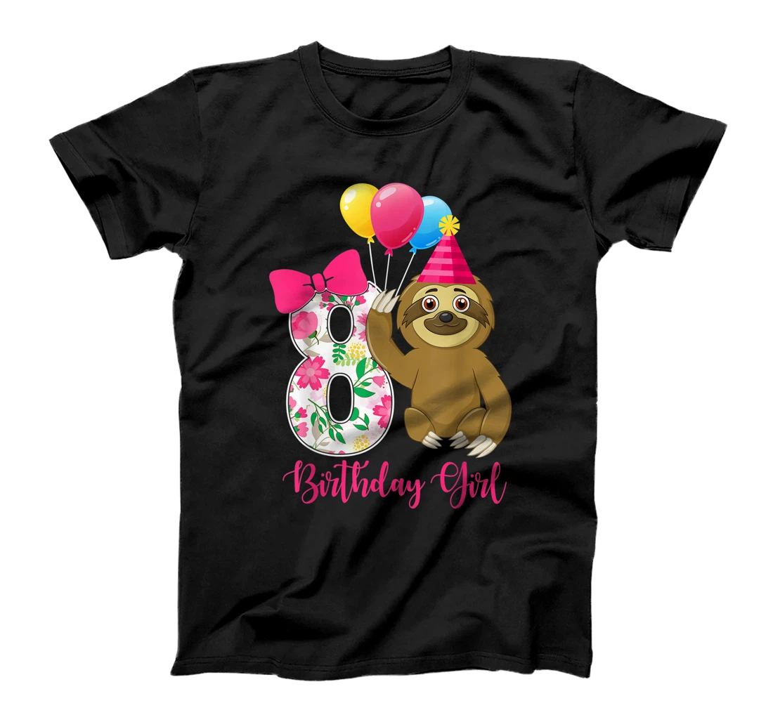 Birthday - Cute 8 Years Old Birthday Sloth Girl T-Shirt