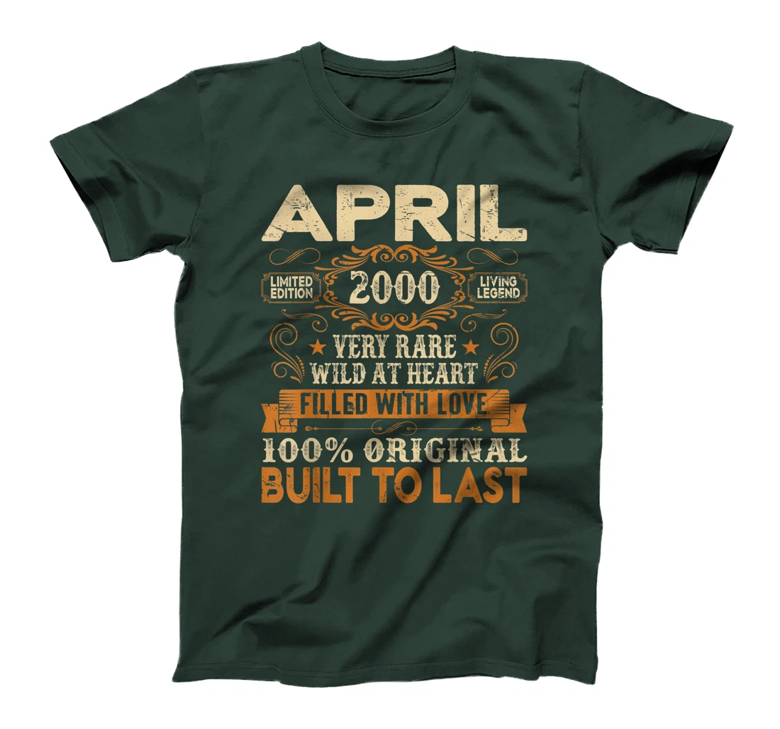 21st Birthday Decoration April 2000 Men Women 21 Years Old T-Shirt