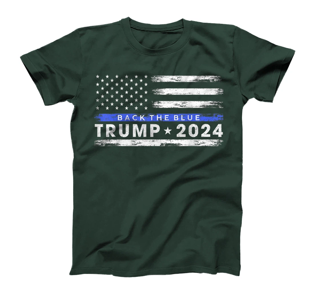 Pro Trump 2024 Back The Blue Thin Blue Line American Flag T-Shirt